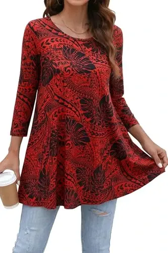 ENMAIN Ayollar uchun 3/4 yengli tunikalar, kundalik va chiroyli katta o'lchamli tunikalar, legginslar bilan kiyish uchun, keng bichimli ko'ylaklar - 1
