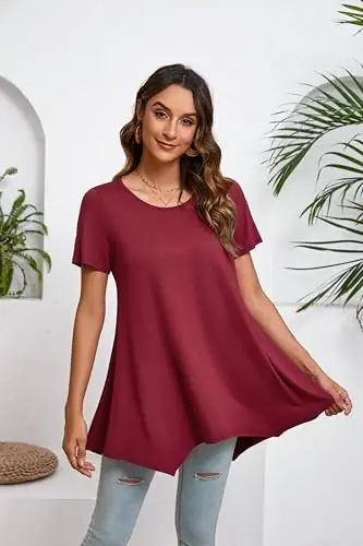 ENMAIN Tunic Tops for Women Plus Size Short Sleeve Top Loose Fit Dressy Casual Swing Summer Tunics Tops to Wear with Leggings - 9