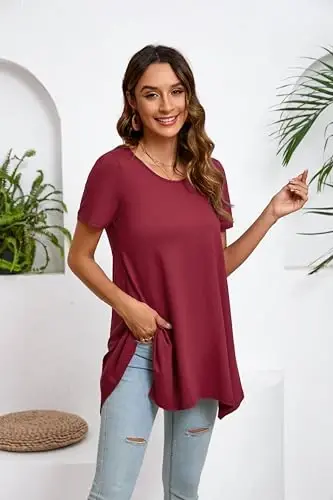 ENMAIN Tunic Tops for Women Plus Size Short Sleeve Top Loose Fit Dressy Casual Swing Summer Tunics Tops to Wear with Leggings - 11