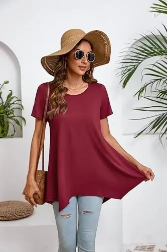 ENMAIN Tunic Tops for Women Plus Size Short Sleeve Top Loose Fit Dressy Casual Swing Summer Tunics Tops to Wear with Leggings - 14