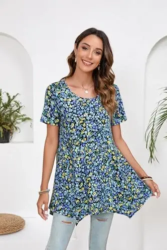 ENMAIN Ayollar uchun Plus Size qisqa yengli ustki kiyim, erkin bichimli, kundalik yozgi tunikalar, leggings bilan kiyish uchun mos. - ENMAIN (1)