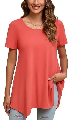 ENMAIN Ayollar uchun Plus Size qisqa yengli ustki kiyim, keng bichimli, ko‘rkam kundalik yozgi tunikalar, leggings bilan kiyish uchun. 