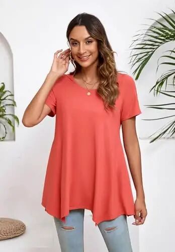 ENMAIN Ayollar uchun Plus Size qisqa yengli ustki kiyim, keng bichimli, ko‘rkam kundalik yozgi tunikalar, leggings bilan kiyish uchun. - ENMAIN (1)