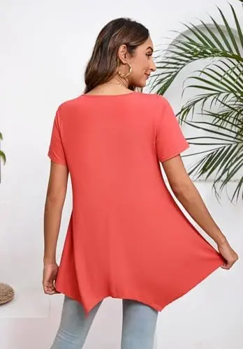 ENMAIN Ayollar uchun Plus Size qisqa yengli ustki kiyim, keng bichimli, ko‘rkam kundalik yozgi tunikalar, leggings bilan kiyish uchun. - 6