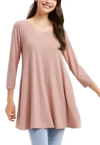 ENMAIN Ayollar uchun toplar 3/4 yengli katta o'lchamdagi tunikalar legginglar bilan kiyish uchun chiroyli kundalik keng bluzkalar Swing Flare futbolka S-5XL 