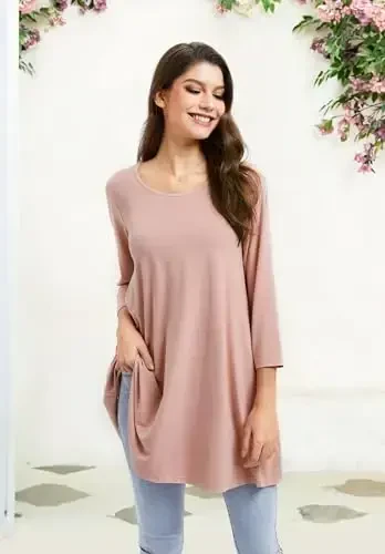 ENMAIN Ayollar uchun toplar 3/4 yengli katta o'lchamdagi tunikalar legginglar bilan kiyish uchun chiroyli kundalik keng bluzkalar Swing Flare futbolka S-5XL - 4