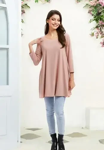 ENMAIN Ayollar uchun toplar 3/4 yengli katta o'lchamdagi tunikalar legginglar bilan kiyish uchun chiroyli kundalik keng bluzkalar Swing Flare futbolka S-5XL - 6