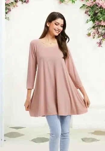 ENMAIN Ayollar uchun toplar 3/4 yengli katta o'lchamdagi tunikalar legginglar bilan kiyish uchun chiroyli kundalik keng bluzkalar Swing Flare futbolka S-5XL - 3