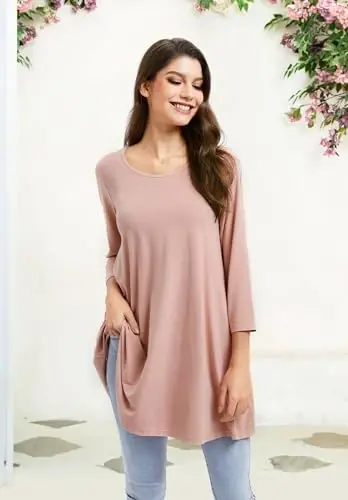 ENMAIN Ayollar uchun toplar 3/4 yengli katta o'lchamdagi tunikalar legginglar bilan kiyish uchun chiroyli kundalik keng bluzkalar Swing Flare futbolka S-5XL - 4