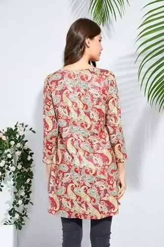 ENMAIN Ayollar uchun toplar 3/4 yengli katta o'lchamdagi tunikalar Leggings bilan kiyish uchun Hashamatli kundalik keng bluzkalar Swing Flare futbolka S-5XL - 2