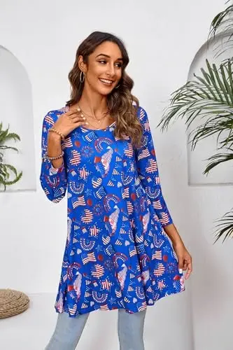 ENMAIN Ayollar uchun toplar 3/4 yengli katta o'lchamdagi tuniklar legginglar bilan kiyish uchun Hashamatli kundalik keng bluzkalar Swing Flare futbolka S-5XL - 3