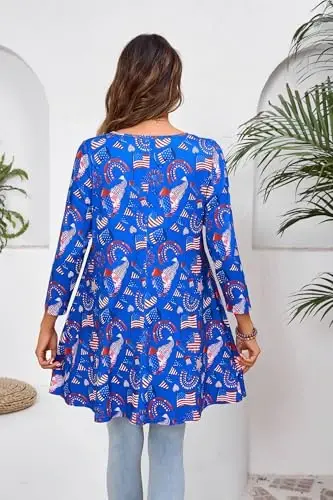 ENMAIN Ayollar uchun toplar 3/4 yengli katta o'lchamdagi tuniklar legginglar bilan kiyish uchun Hashamatli kundalik keng bluzkalar Swing Flare futbolka S-5XL - 4