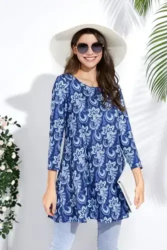 ENMAIN Ayollar uchun toplar 3/4 yengli katta o'lchamli tunikalar legginglar bilan kiyish uchun chiroyli kundalik keng bluzkalar Swing Flare futbolka S-5XL - 6