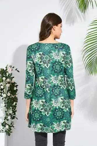 ENMAIN Ayollar uchun toplar 3/4 yengli katta o'lchamli tunikalar legginglar bilan kiyish uchun chiroyli kundalik keng bluzkalar Swing Flare futbolka S-5XL - 2