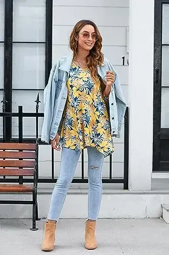 ENMAIN Ayollar uchun toplar 3/4 yengli katta o'lchamli tunikalar legginglar bilan kiyish uchun chiroyli tasodifiy keng bluzkalar Swing Flare futbolka S-5XL - 6