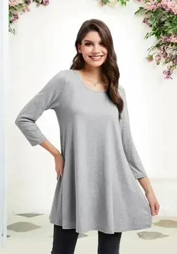 ENMAIN Ayollar uchun toplar 3/4 yengli katta o'lchamli tunikalar legginglar bilan kiyish uchun moda kundalik keng bluzkalar belanchak keng futbolka S-5XL - 5