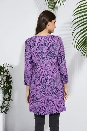 ENMAIN Ayollar uchun toplar 3/4 yengli katta o'lchamli tunikalar legginglar bilan kiyish uchun nafis kundalik keng bluzkalar Swing Flare futbolka S-5XL - 4