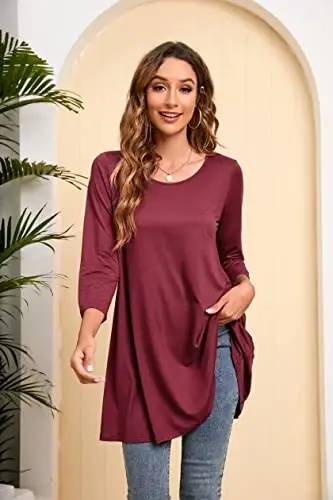 ENMAIN Ayollar uchun toplar 3/4 yengli katta o'lchamli tuniklar legginslar bilan kiyish uchun chiroyli kundalik keng bluzkalar Swing Flare futbolka S-5XL - 3