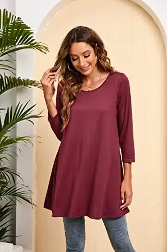 ENMAIN Ayollar uchun toplar 3/4 yengli katta o'lchamli tuniklar legginslar bilan kiyish uchun chiroyli kundalik keng bluzkalar Swing Flare futbolka S-5XL - 4