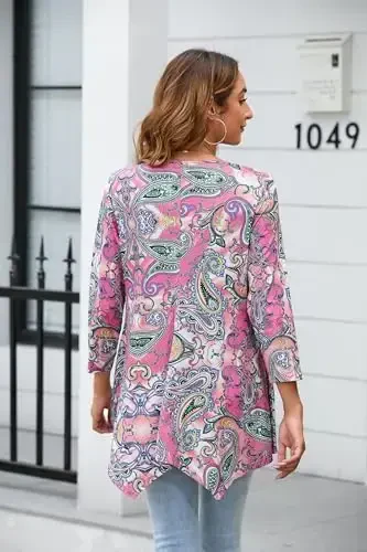 ENMAIN Ayollar uchun toplar 3/4 yengli, legginslar bilan kiyish uchun katta o'lchamdagi tunikalar, chiroyli kundalik keng bluzkalar, kenglashuvchi futbolka S-5XL - 2