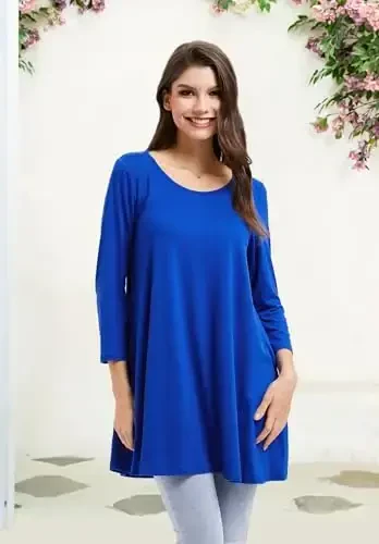 ENMAIN Ayollar uchun toplar 3/4 yengli, legginslar bilan kiyish uchun katta o'lchamli tunikalar, oqlangan kundalik keng bluzkalar, yorqin futbolka S-5XL - 5