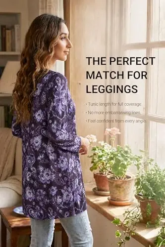 ENMAIN Ayollar uchun toplar 3/4 yengli nafis kundalik katta o'lchamdagi tunika toplari Leggings bilan kiyish uchun Swing Flare futbolka keng bichimli bluzkalar - 2