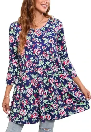 ENMAIN Ayollar uchun toplar 3/4 yengli Plus Size Tuniklar Leggings bilan kiyish uchun Chiroyli Kundalik Keng Bluzkalar Swing Flare Futbolka S-5XL - 1