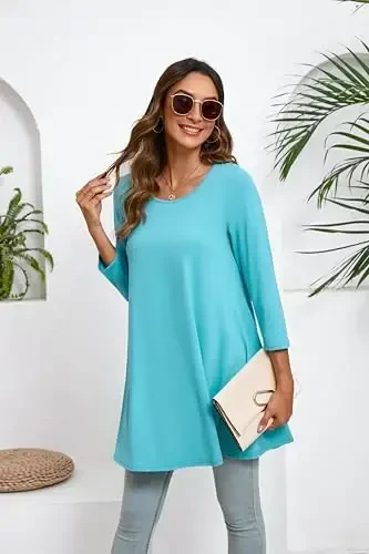 ENMAIN Ayollar uchun toplar 3/4 yengli zamonaviy kundalik katta o'lchamli tunika toplar Leggings bilan kiyish uchun Swing Flare futbolka Keng bichimli bluzkalar - 4