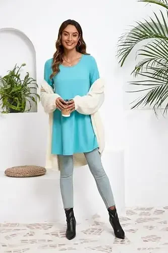 ENMAIN Ayollar uchun toplar 3/4 yengli zamonaviy kundalik katta o'lchamli tunika toplar Leggings bilan kiyish uchun Swing Flare futbolka Keng bichimli bluzkalar - 6