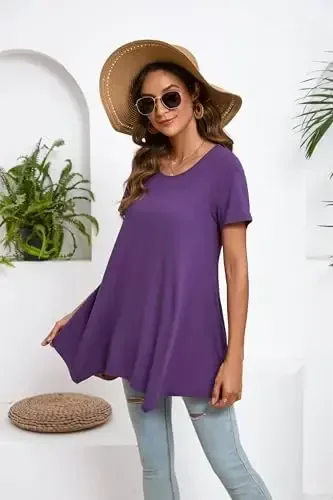 ENMAIN Ayollar uchun tunika toplamlari katta o'lchamdagi qisqa yengli top keng bichimli zamonaviy kundalik yozgi tunikalar Leggings bilan kiyish uchun toplar - 4