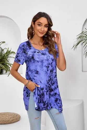 ENMAIN Ayollar uchun tunika toplamlari katta o'lchamli qisqa yengli top bo'sh fasonli zamonaviy kundalik yozgi tunikalar Leggings bilan kiyish uchun toplar - 3