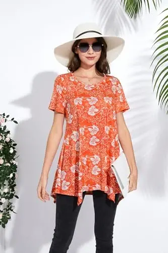 ENMAIN Tunic Tops for Women Plus Size Short Sleeve Top Loose Fit Dressy Casual Swing Summer Tunics Tops to Wear with Leggings - 3