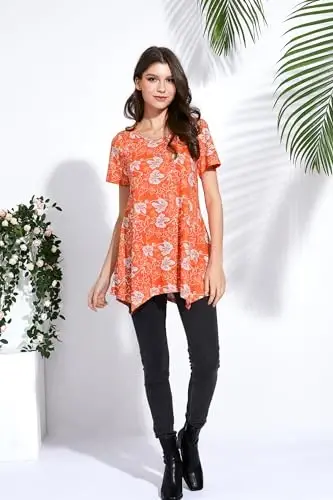 ENMAIN Tunic Tops for Women Plus Size Short Sleeve Top Loose Fit Dressy Casual Swing Summer Tunics Tops to Wear with Leggings - 6