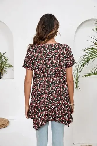 ENMAIN Ayollar uchun tunika toplamlari katta o'lchamli qisqa yengli top keng bichimli chiroyli kundalik yozgi tunikalar Leggings bilan kiyish uchun toplar - 5