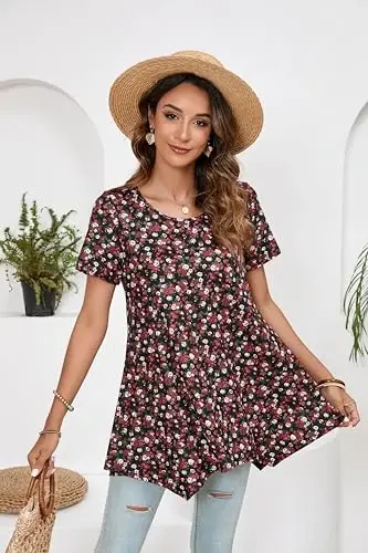 ENMAIN Ayollar uchun tunika toplamlari katta o'lchamli qisqa yengli top keng bichimli chiroyli kundalik yozgi tunikalar Leggings bilan kiyish uchun toplar - 6