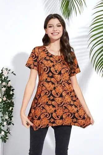 ENMAIN Tunic Tops for Women Plus Size Short Sleeve Top Loose Fit Dressy Casual Swing Summer Tunics Tops to Wear with Leggings - 8