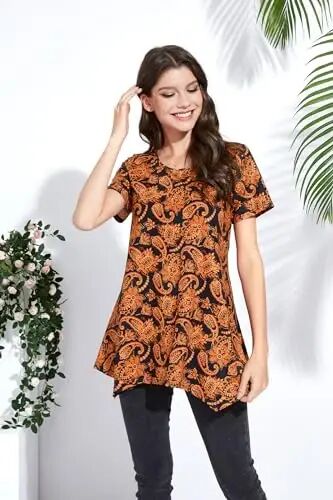 ENMAIN Tunic Tops for Women Plus Size Short Sleeve Top Loose Fit Dressy Casual Swing Summer Tunics Tops to Wear with Leggings - 10
