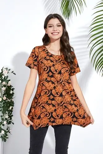 ENMAIN Tunic Tops for Women Plus Size Short Sleeve Top Loose Fit Dressy Casual Swing Summer Tunics Tops to Wear with Leggings - ENMAIN (1)