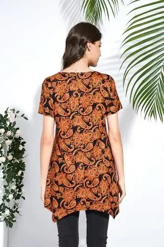 ENMAIN Tunic Tops for Women Plus Size Short Sleeve Top Loose Fit Dressy Casual Swing Summer Tunics Tops to Wear with Leggings - 5