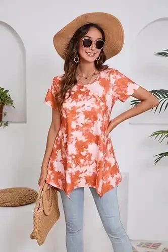 ENMAIN Ayollar uchun tunika toplamlari Plus Size Qisqa yengli Top Bo'sh Kiyimli Kundalik Swing Yozgi Tuniklar Leggings bilan kiyish uchun toplar - 7