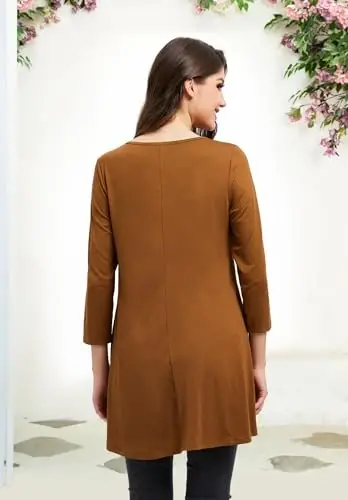 ENMAIN Ayollar uchun tunika toplari 3/4 yengli katta o'lchamdagi ayollar tunikalari Keng bichimli gulli belbog'li ayollar bluzasi legginglar uchun - 2