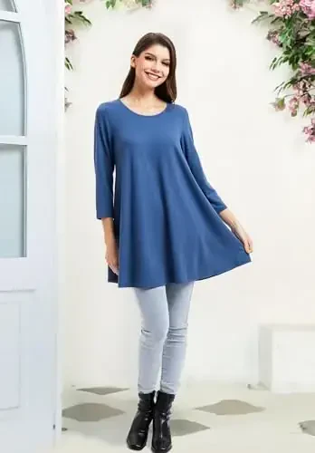 ENMAIN Ayollar uchun tunika toplari 3/4 yengli katta o'lchamli ayollar tunikalari keng bichimli gulli keng poshnali xonimlar bluzasi legginglar uchun - 6