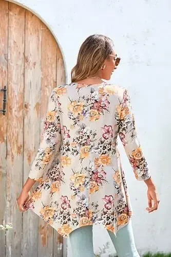 ENMAIN Ayollar uchun tunika toplari 3/4 yengli katta o'lchamli ayollar tunikalari keng bichimli gulli kengaytiruvchi ayollar bluzasi legginglar uchun - 3