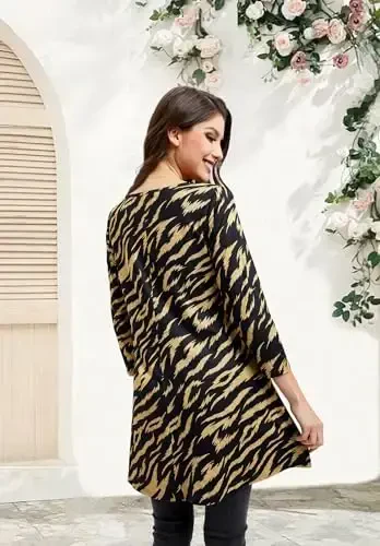 ENMAIN Ayollar uchun tunika toplari 3/4 yengli katta o'lchamli ayollar tunikalari Keng bichimli gulli kengaytmali ayollar bluzasi Leggings uchun - 2