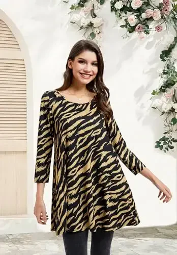 ENMAIN Ayollar uchun tunika toplari 3/4 yengli katta o'lchamli ayollar tunikalari Keng bichimli gulli kengaytmali ayollar bluzasi Leggings uchun - 3