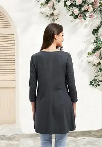 ENMAIN Ayollar uchun tunika toplari 3/4 yengli katta o'lchamli ayollar tunikalari keng bichimli gulli kengayuvchi ayollar bluzasi legginglar uchun - 2