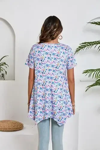 ENMAIN Ayollar uchun tunika toplari, katta o'lchamdagi qisqa yengli top, keng bichimli, chiroyli kundalik yozgi tunikalar legginglar bilan kiyish uchun - 7