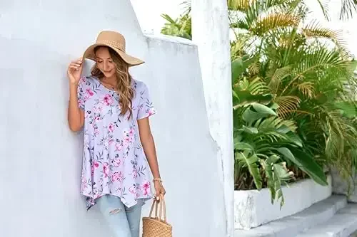 ENMAIN Ayollar uchun tunika toplari katta o'lchamli qisqa yengli top bo'sh bichimli nafis kundalik yozgi tunikalar Leggings bilan kiyish uchun toplar - 2