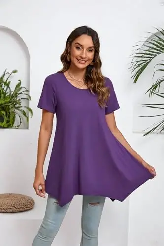 ENMAIN Ayollar uchun tunika toplari katta o'lchamli qisqa yengli top bo'sh bichimli zamonaviy kundalik yozgi tunikalar Leggings bilan kiyish uchun toplar - 2