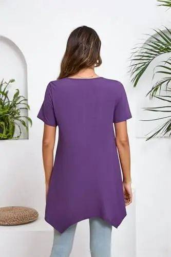 ENMAIN Ayollar uchun tunika toplari katta o'lchamli qisqa yengli top bo'sh bichimli zamonaviy kundalik yozgi tunikalar Leggings bilan kiyish uchun toplar - 5